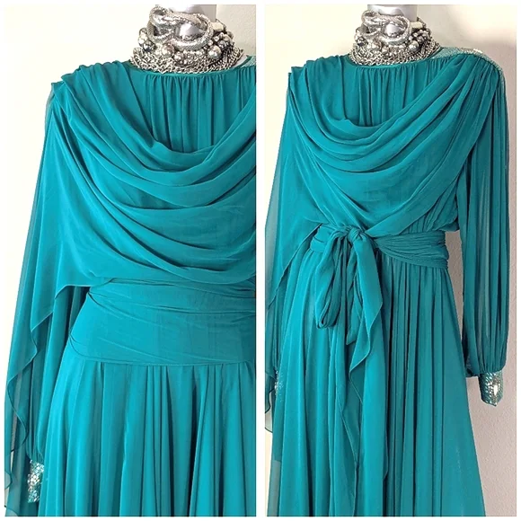 ViNTage Chiffon Fairy Whimsical "Mother of Bride" Evening Wedding Fluid Dress - Picture 10 of 16